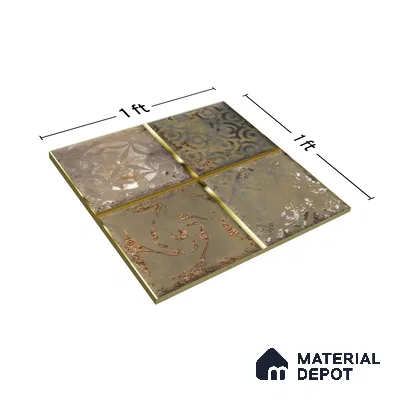 Metallic Wall Tile TL 07236 Rustic Gold 1 ft x 1 ft Ceramic Glossy Finish - 9 mm  | 2 mm Spacer is Mandatory | Suitable For Bathroom, Kitchen, Dining Area | Please Expect a Slight Variation of Pattern (Sample)